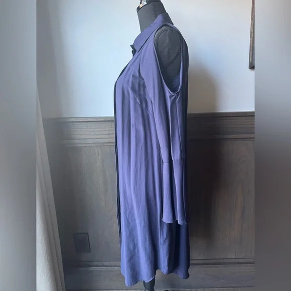 ANTONIO MELANI Navy Blue Long Sleeve Cold Shoulder button down shirt Dress 6 - Picture 2 of 9